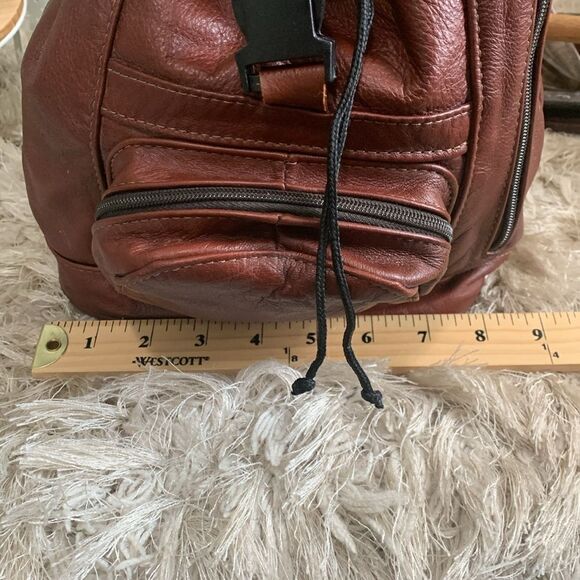 Vintage 90’s Y2K Brown Leather Made In Mexico Mini Backpack Zip Back Straps - Picture 8 of 17